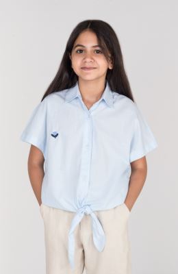 شومیز لینن اسلپ آستین کوتاه جلو گره ای