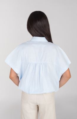 شومیز لینن اسلپ آستین کوتاه جلو گره ای