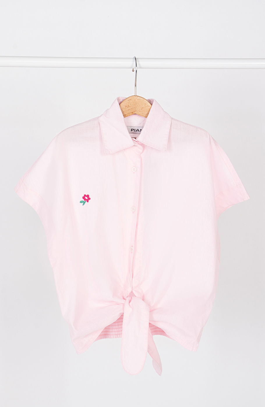 شومیز لینن اسلپ آستین کوتاه جلو گره ای