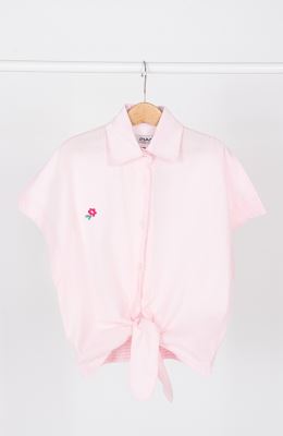 شومیز لینن اسلپ آستین کوتاه جلو گره ای