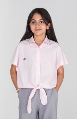 شومیز لینن اسلپ آستین کوتاه جلو گره ای