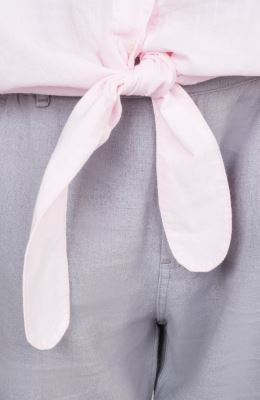 شومیز لینن اسلپ آستین کوتاه جلو گره ای