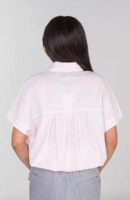 شومیز لینن اسلپ آستین کوتاه جلو گره ای