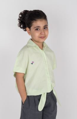 شومیز لینن اسلپ آستین کوتاه جلو گره ای