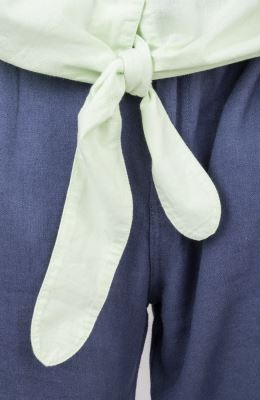 شومیز لینن اسلپ آستین کوتاه جلو گره ای