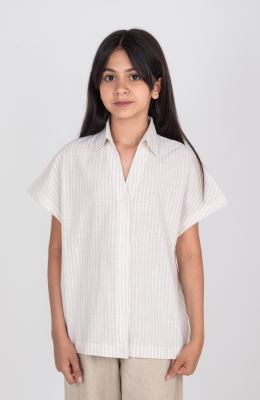 شومیز ساده بافت راه راه آستین کوتاه