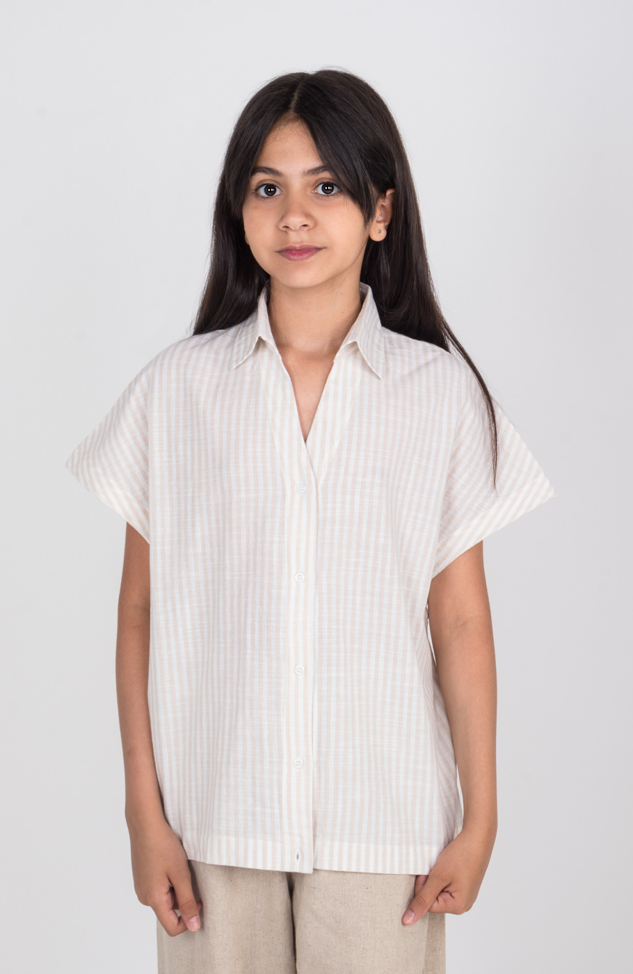 شومیز ساده بافت راه راه آستین کوتاه