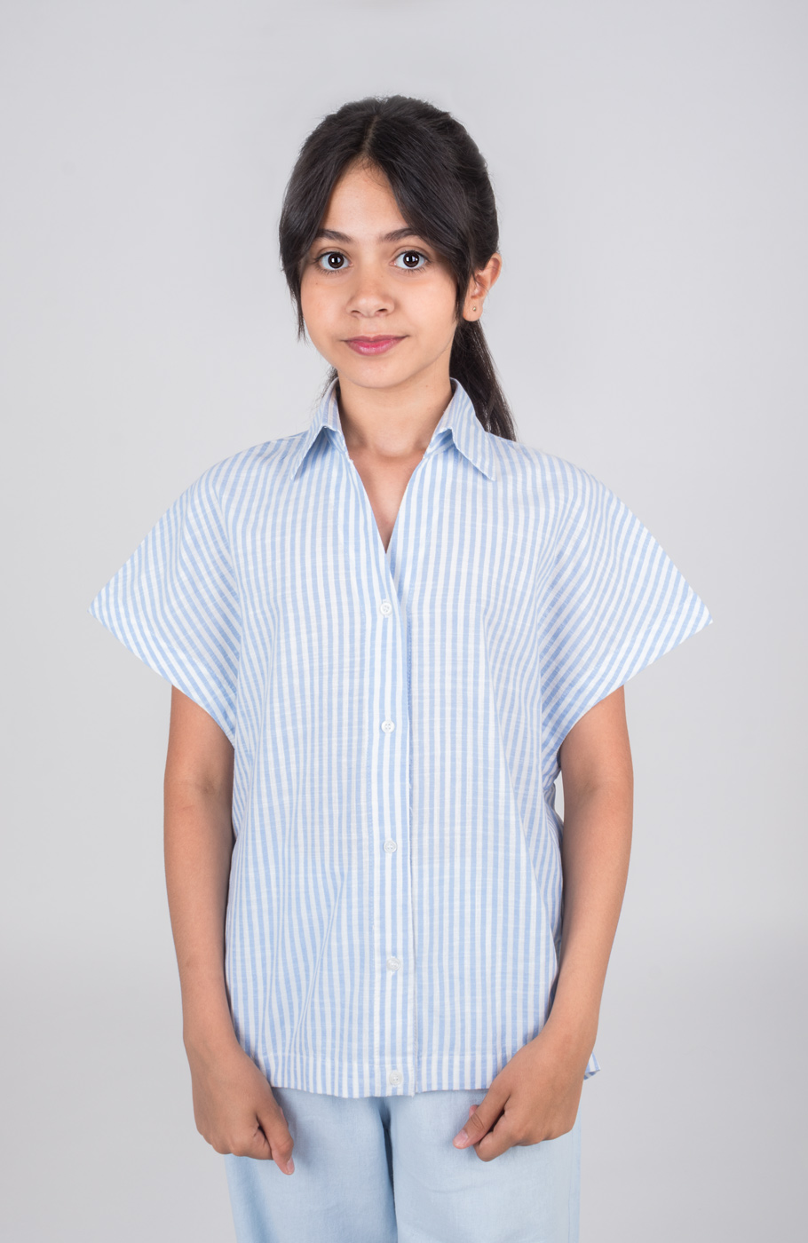 شومیز ساده بافت راه راه آستین کوتاه