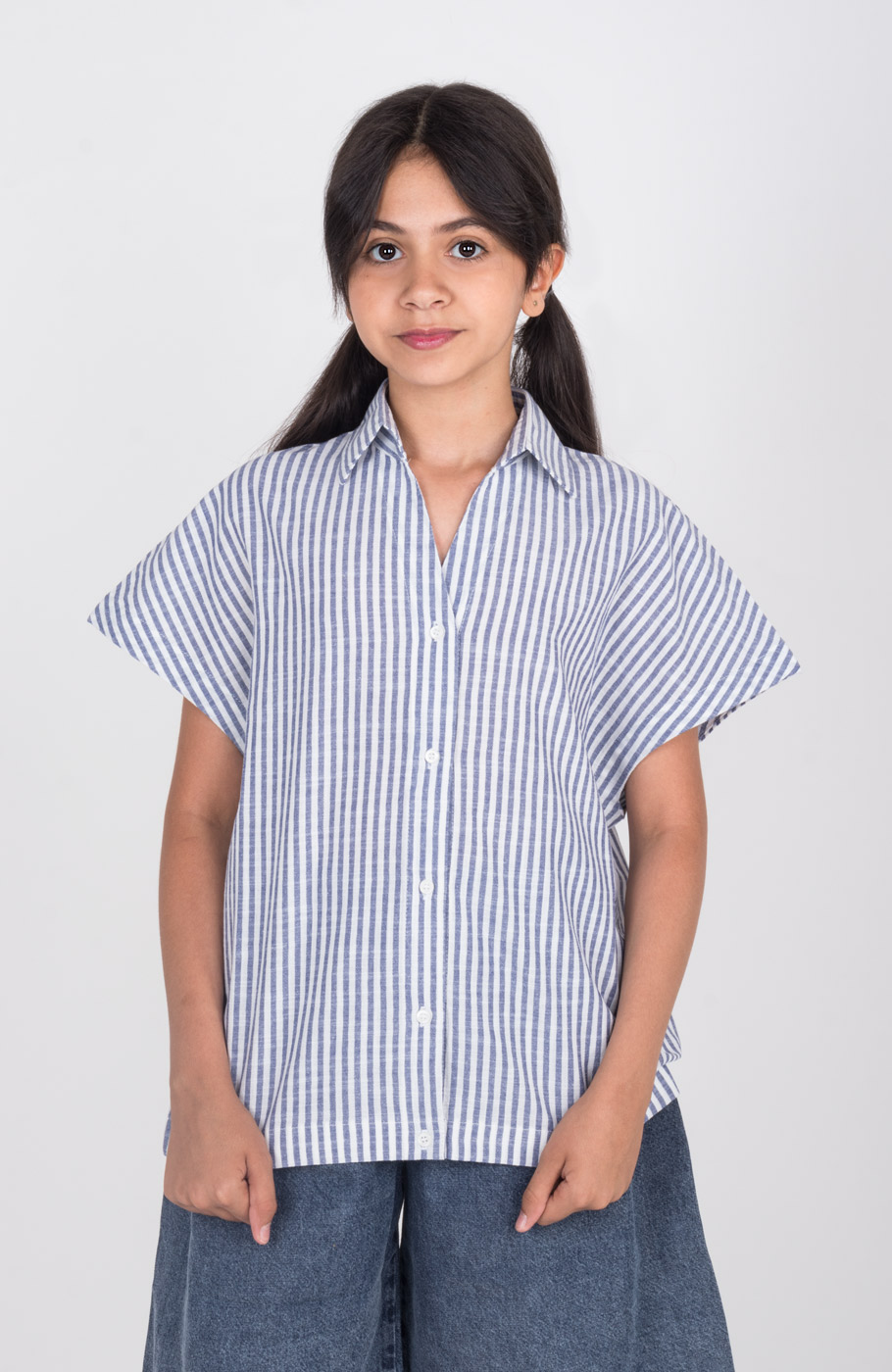 شومیز ساده بافت راه راه آستین کوتاه