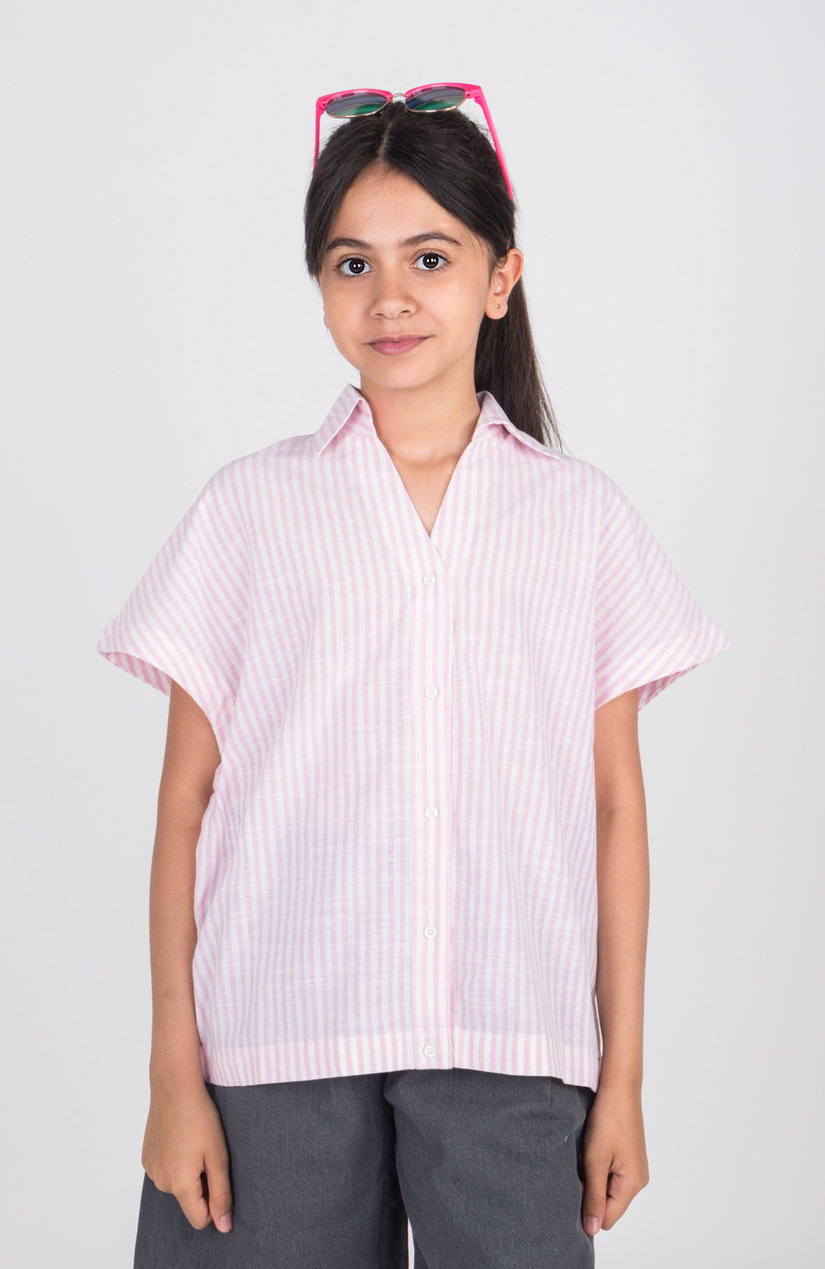 شومیز ساده بافت راه راه آستین کوتاه