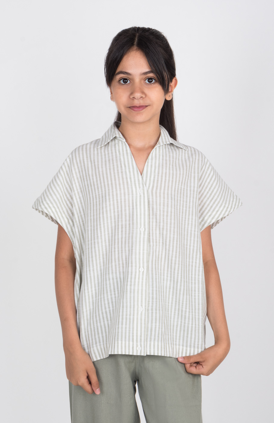 شومیز ساده بافت راه راه آستین کوتاه