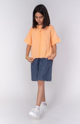 بلوز لینن اسلپ آستین کوتاه