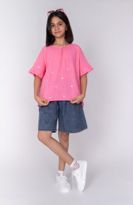 بلوز لینن اسلپ آستین کوتاه