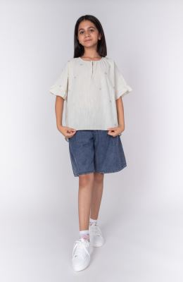 بلوز لینن اسلپ آستین کوتاه