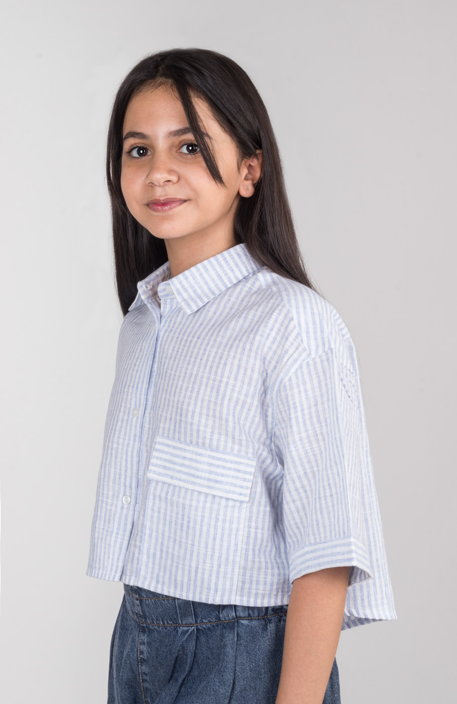 شومیز ساده بافت راه راه آستین افتاده