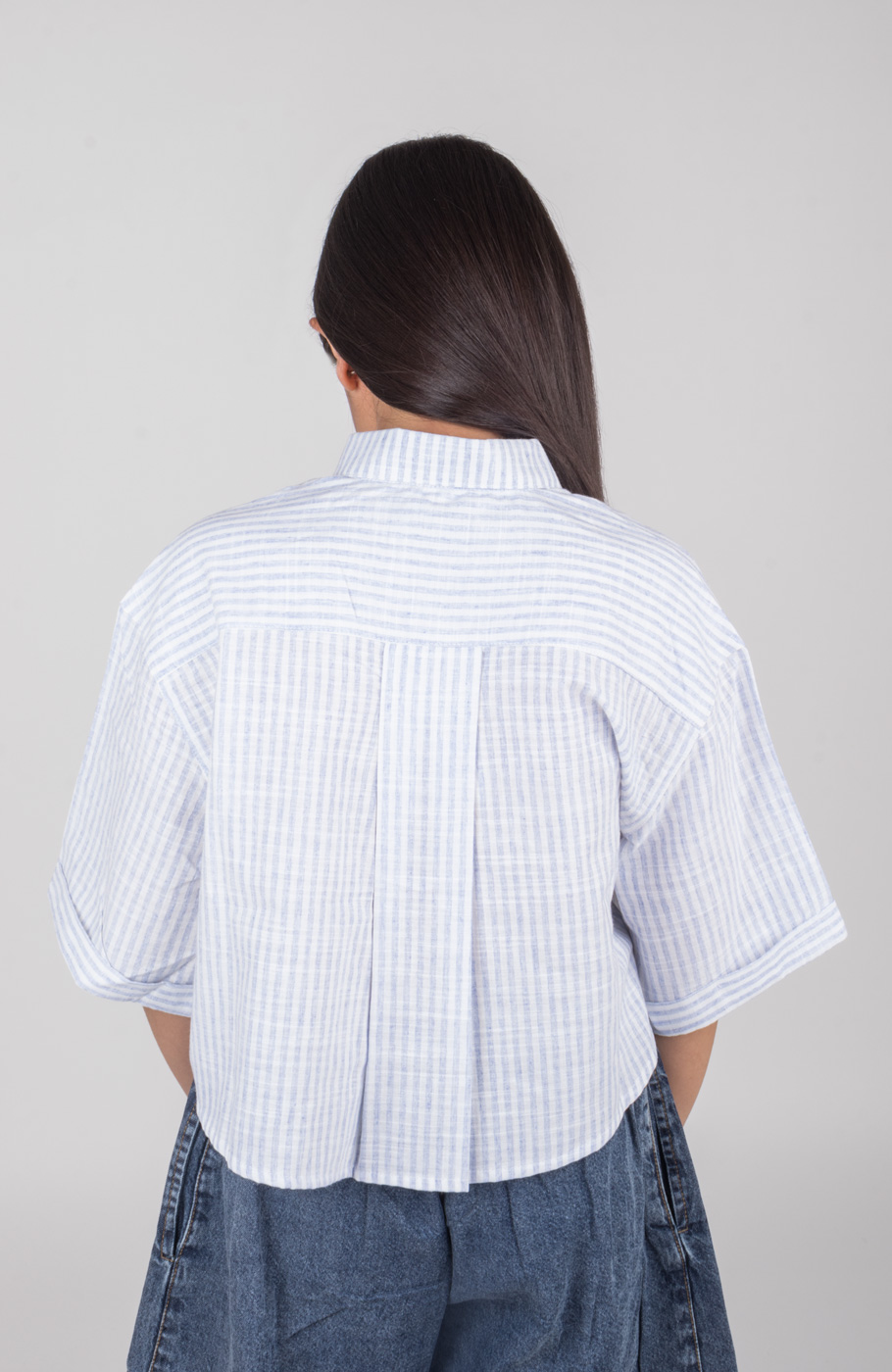 شومیز ساده بافت راه راه آستین افتاده