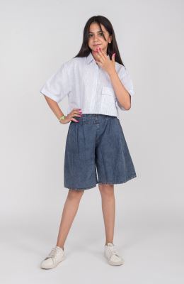 شومیز ساده بافت راه راه آستین افتاده