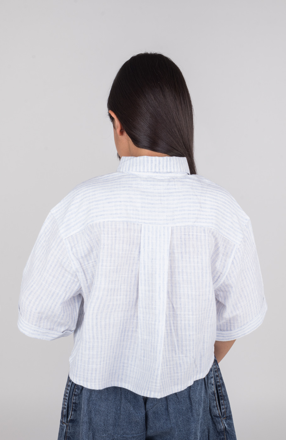 شومیز ساده بافت راه راه آستین افتاده