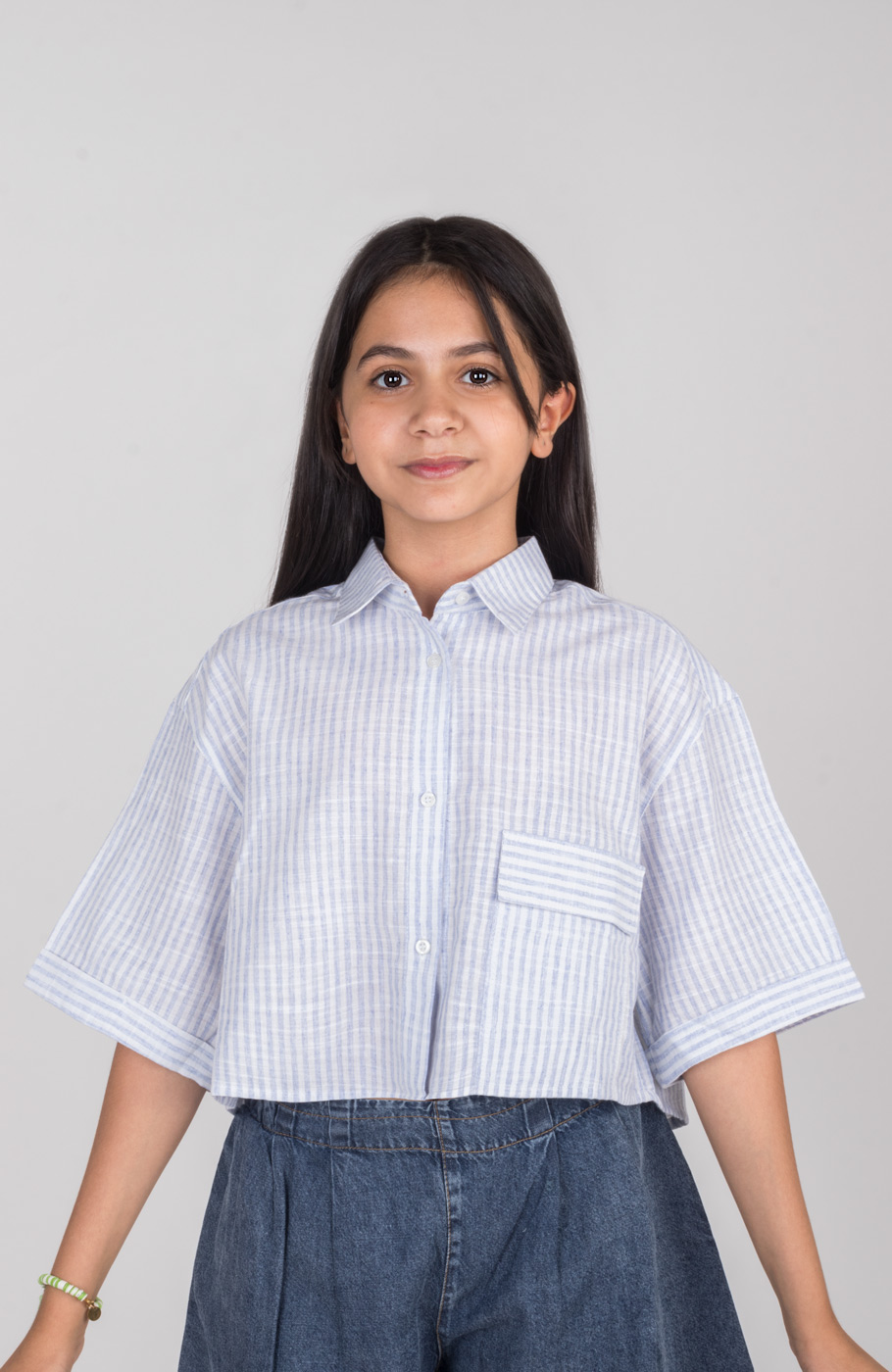 شومیز ساده بافت راه راه آستین افتاده