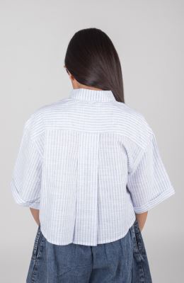 شومیز ساده بافت راه راه آستین افتاده