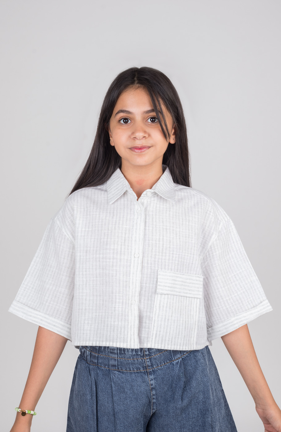 شومیز ساده بافت راه راه آستین افتاده