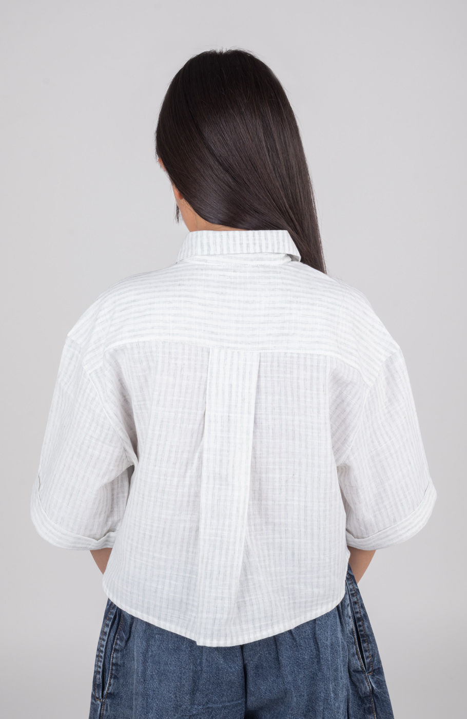 شومیز ساده بافت راه راه آستین افتاده