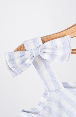 پیراهن ساده بافت راه راه یقه رومی