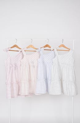 پیراهن ساده بافت راه راه یقه رومی