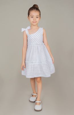 پیراهن ساده بافت راه راه یقه رومی