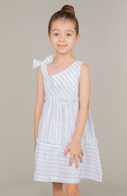 پیراهن ساده بافت راه راه یقه رومی