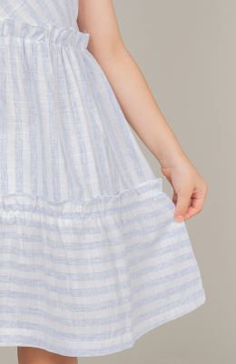 پیراهن ساده بافت راه راه یقه رومی