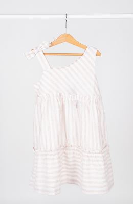 پیراهن ساده بافت راه راه یقه رومی