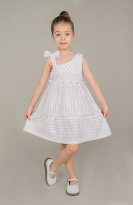 پیراهن ساده بافت راه راه یقه رومی