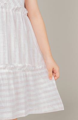 پیراهن ساده بافت راه راه یقه رومی