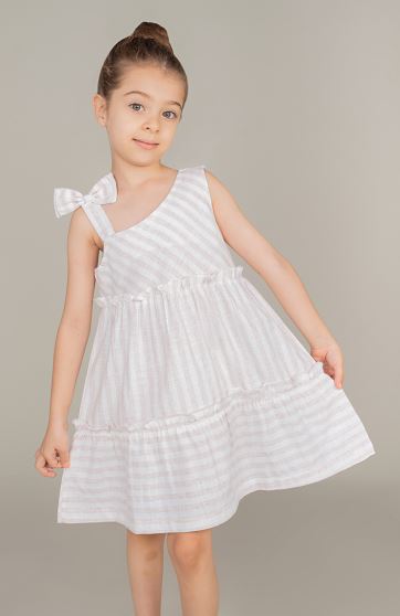 پیراهن ساده بافت راه راه یقه رومی