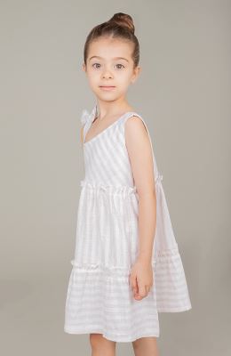 پیراهن ساده بافت راه راه یقه رومی