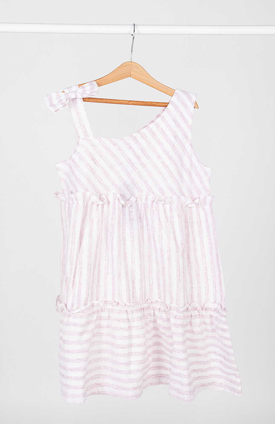 پیراهن ساده بافت راه راه یقه رومی