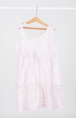 پیراهن ساده بافت راه راه یقه رومی