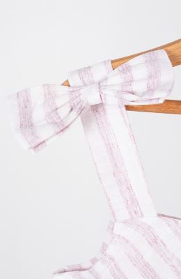 پیراهن ساده بافت راه راه یقه رومی