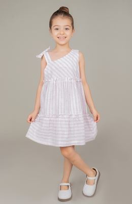 پیراهن ساده بافت راه راه یقه رومی