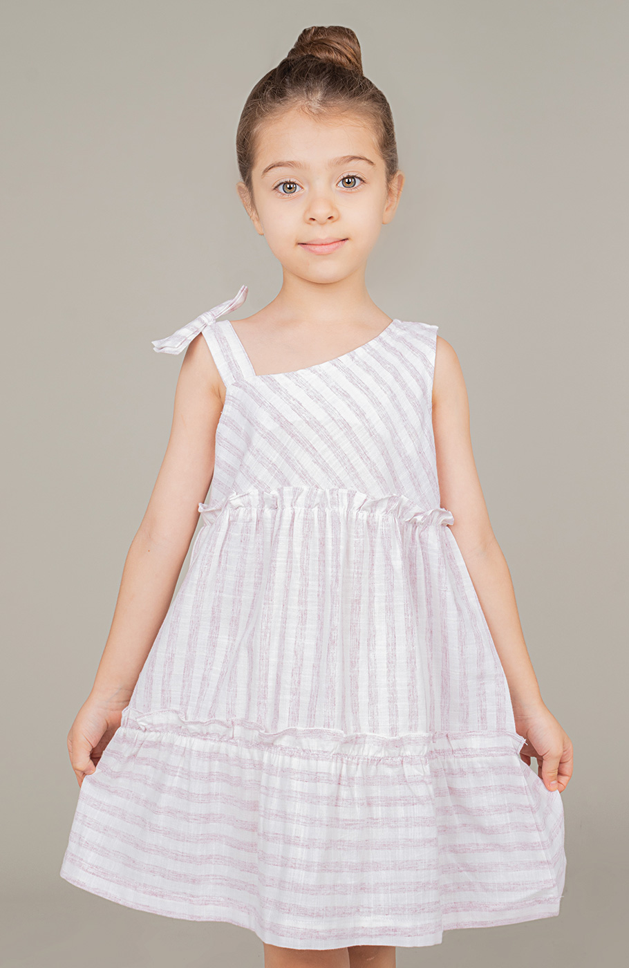 پیراهن ساده بافت راه راه یقه رومی