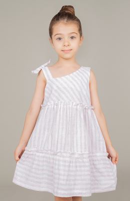 پیراهن ساده بافت راه راه یقه رومی