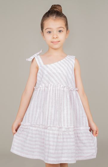 پیراهن ساده بافت راه راه یقه رومی