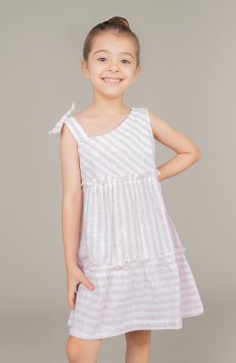 پیراهن ساده بافت راه راه یقه رومی