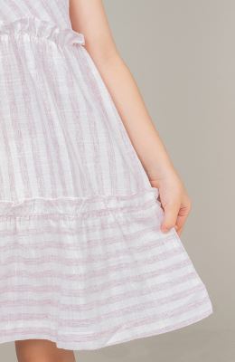 پیراهن ساده بافت راه راه یقه رومی