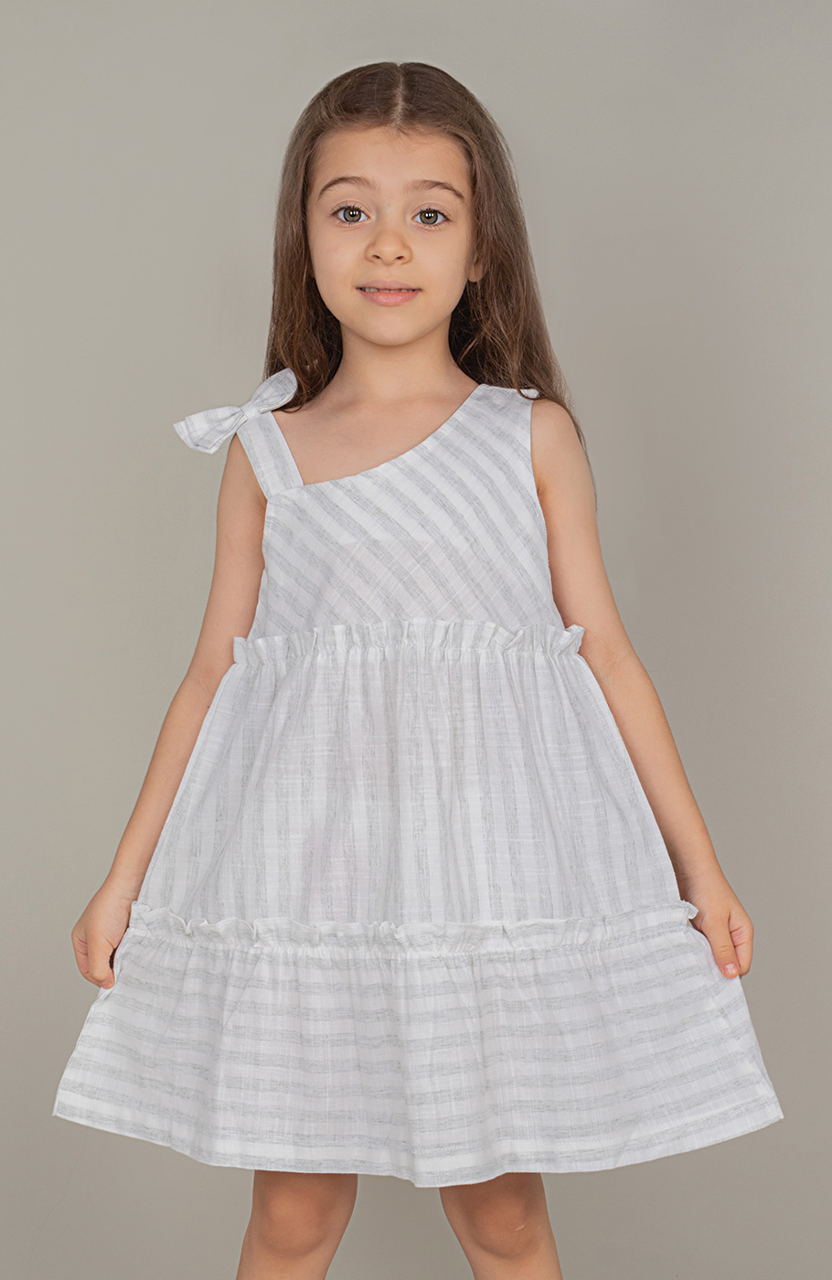 پیراهن ساده بافت راه راه یقه رومی