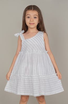 پیراهن ساده بافت راه راه یقه رومی