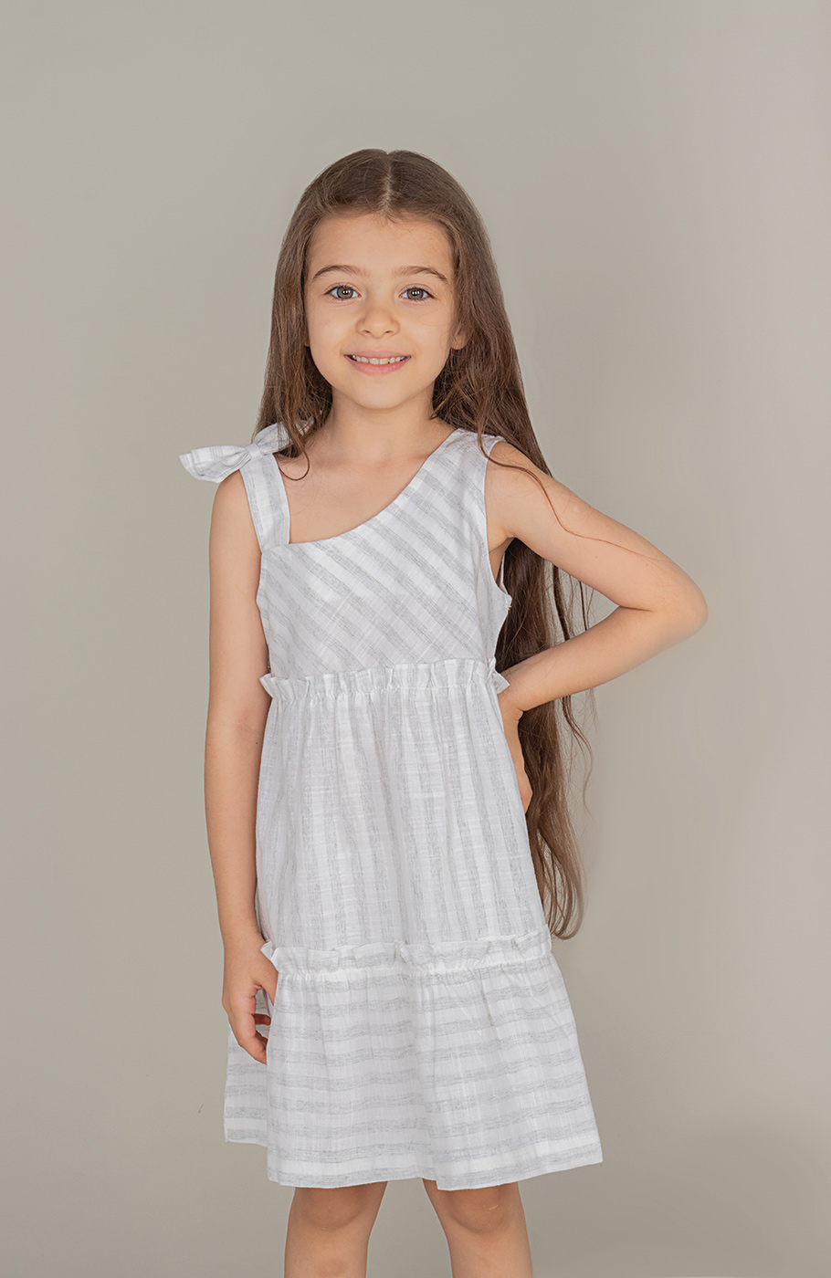 پیراهن ساده بافت راه راه یقه رومی