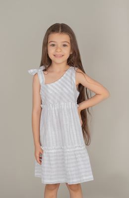 پیراهن ساده بافت راه راه یقه رومی