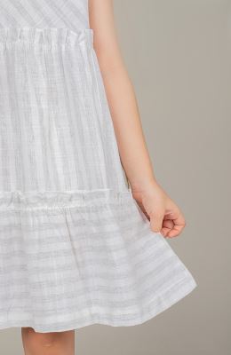 پیراهن ساده بافت راه راه یقه رومی